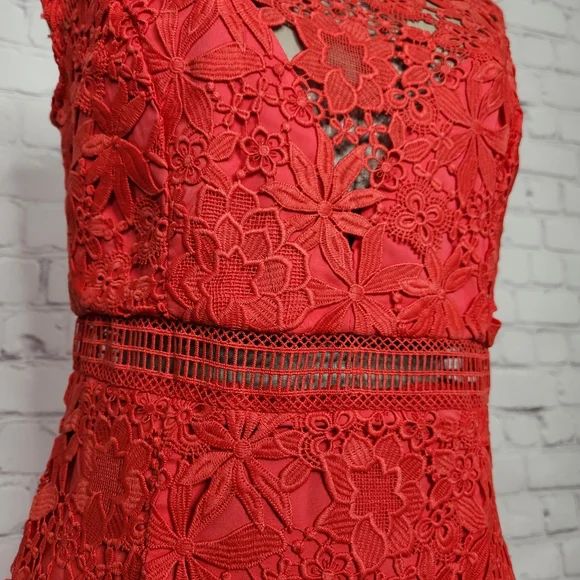 Bardot Elise Crochet Lace Dress in Poppy Red Sleeveless High Neck S/6 - Picture 6 of 15